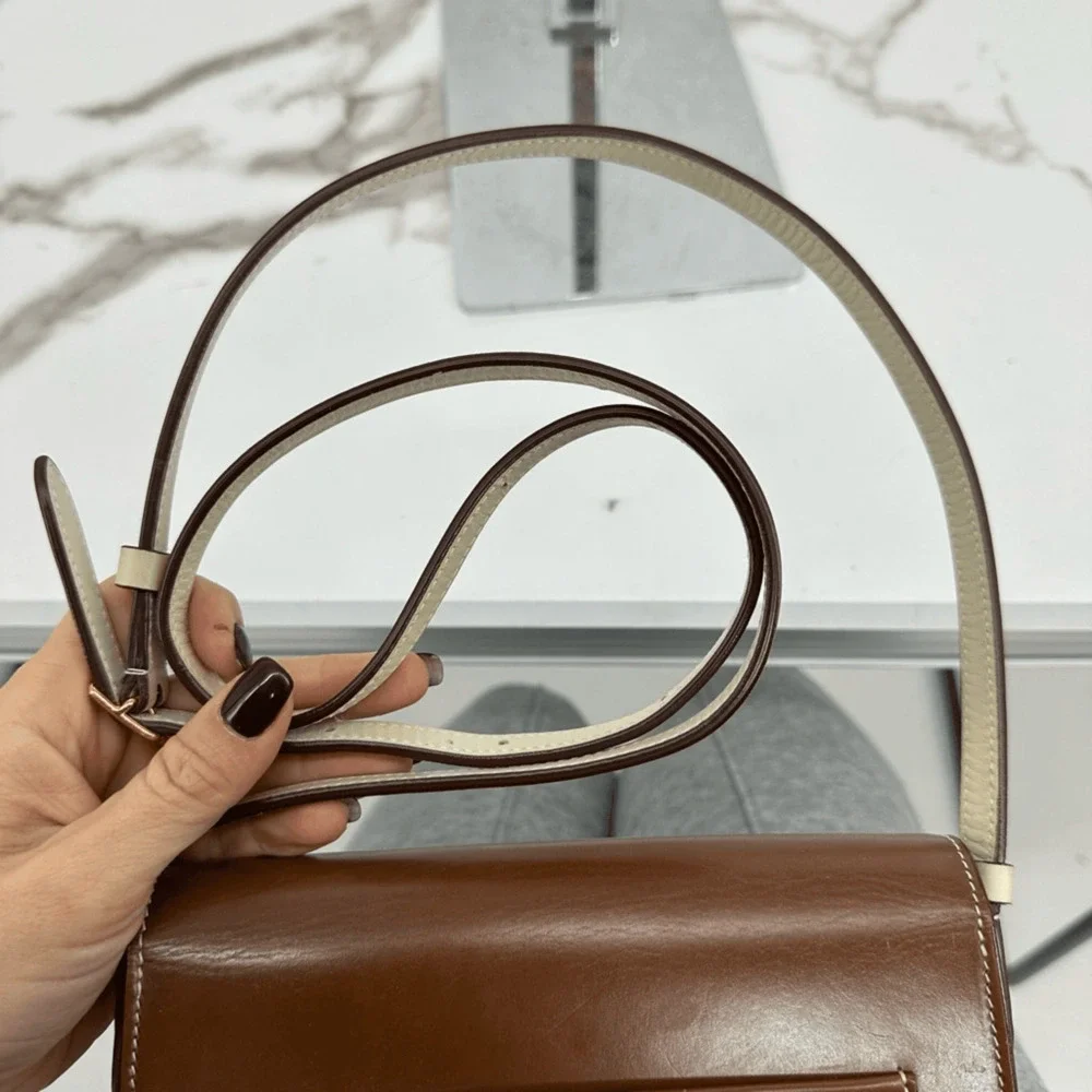 Celine 2016 Phoebe Philo Trotteur Crossbody Flap Bag Two Tone Beige Brown